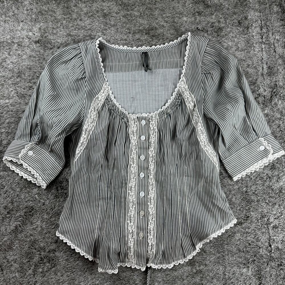 Anthropologie Short Sleeve Pintuck Button Front Blouse Womens Small